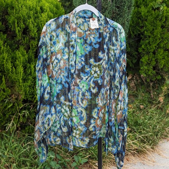 Free People Fleur De Lis Kimono sz Lg - Picture 2 of 4